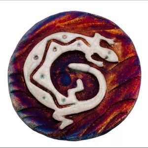 Raku Pottery Medallion - Lizard / Dreams - Pocket Worry Stone - Jeremy Diller